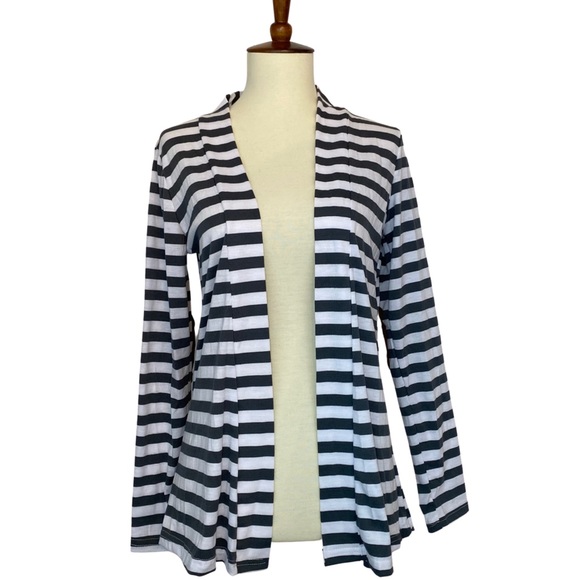 Gray & White Striped Cardigan with Elbow Patches - Picture 8 of 15